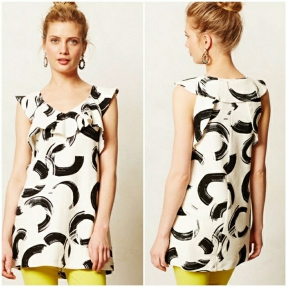 Anthropologie Tops - Anthropologie Deletta Pincelada Tunic Top Medium Black White